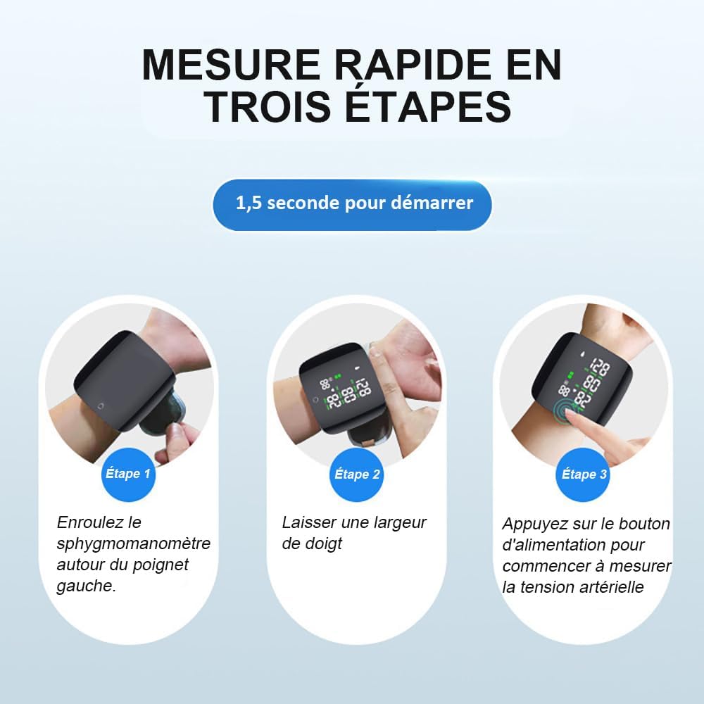 Tensiomètre Poignet Rechargeable – Précision Médicale – Mesure Rapide et Précise avec Annonce Vocale Français