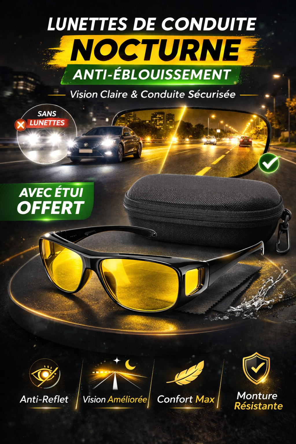 Lunettes de Conduite HD Vision — Confort & Sécurité (Jour et Nuit)