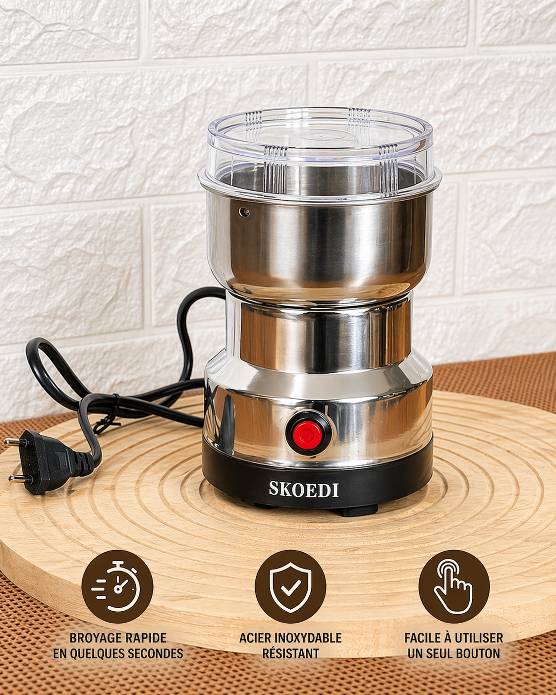 Moulin Électrique Multifonction - Café, Épices, Noix & Piment | Acier Inoxydable 200W