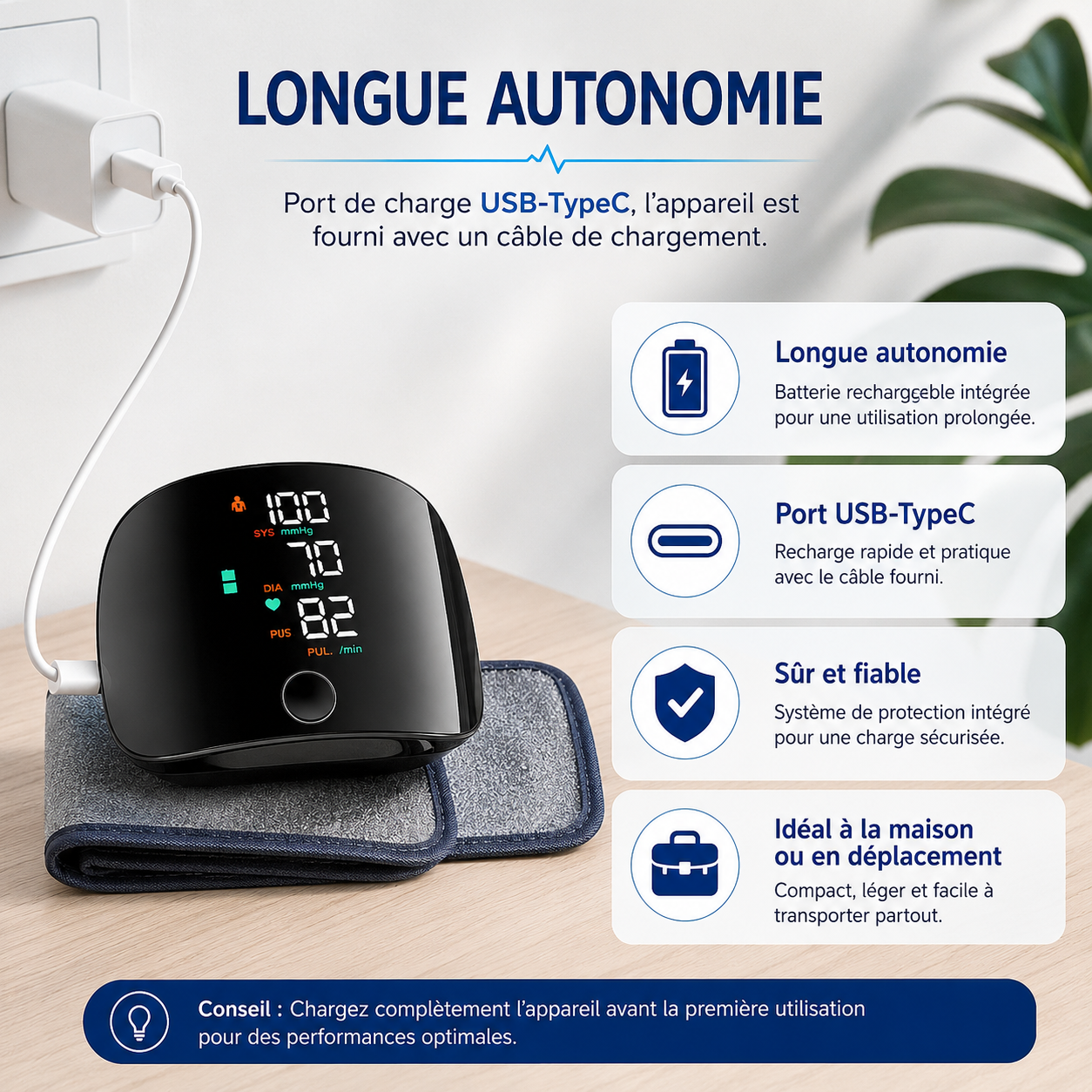 Tensiomètre Poignet Rechargeable – Précision Médicale – Mesure Rapide et Précise avec Annonce Vocale Français