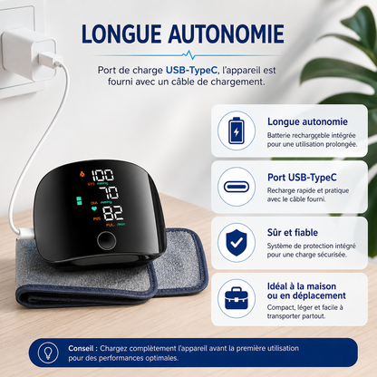 Tensiomètre Poignet Rechargeable – Précision Médicale – Mesure Rapide et Précise avec Annonce Vocale Français