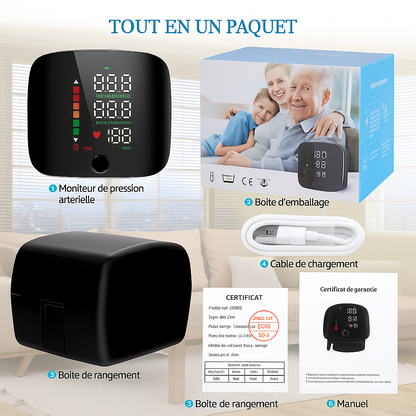 Tensiomètre Poignet Rechargeable – Précision Médicale – Mesure Rapide et Précise avec Annonce Vocale Français